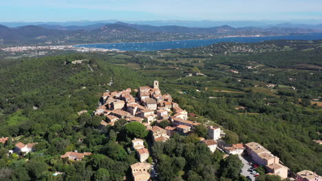 Aerial-flight-around-Gassin-village-french-riviera-sunny-day-Var-department